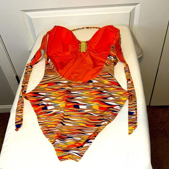 VIX Paula Hermanny One Piece Multicolor Swimsuit 24K Gold-Plated Details Size 12 - Picture 9 of 13